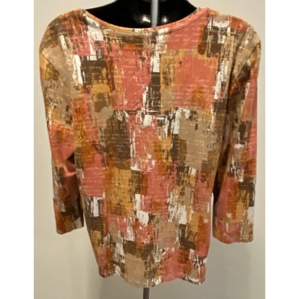 Ruby Rd Womens Size L Top 3/4 Sleeve V-Neck Button Decor - Picture 8 of 10